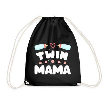 Twin Mom Pregnancy Mom of Twins - Drawstring Bag - black - Front