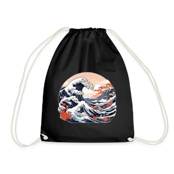 Great Wave of Kanagawa - Drawstring Bag - black - Front