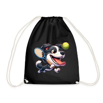 Chien de tennis avec action de raquette et de balle - Sac de sport léger - noir - Devant