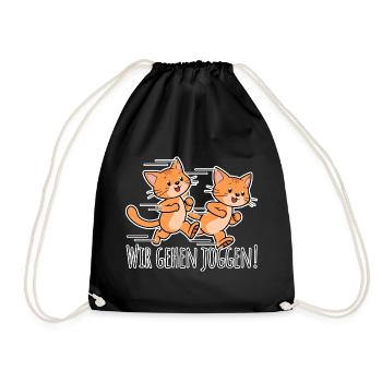 Funny cat friends go running together! - Drawstring Bag - black - Front