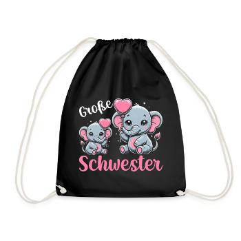 Big Sister Elephants Older Sibling - Drawstring Bag - black - Front