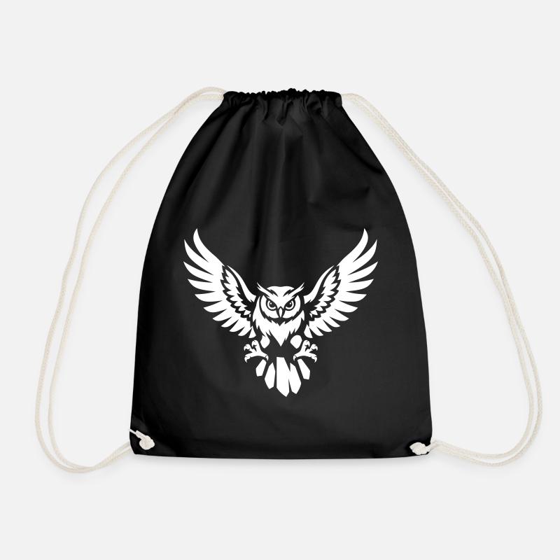 Aggressive owl in flight - Drawstring Bag - black