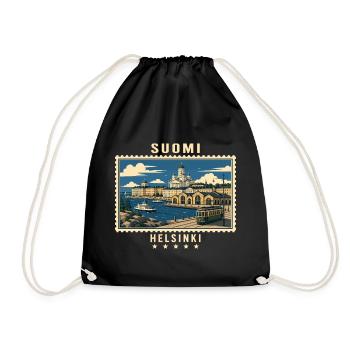 Finnland Helsinki Vintage Reisemarke - Turnbeutel - Schwarz - Vorne