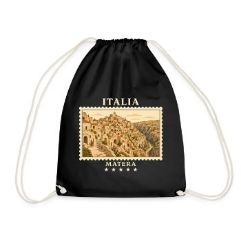 Italien Matera Vintage Reisemarke - Turnbeutel - Schwarz - Vorne