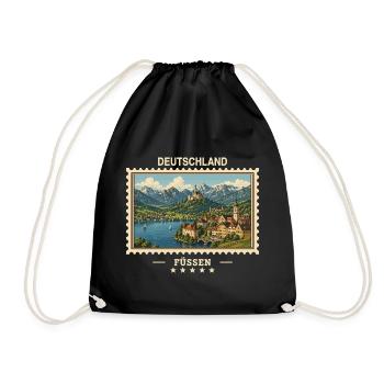 Deutschland Füssen Vintage Reisemarke - Turnbeutel - Schwarz - Vorne