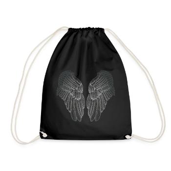 Heart Shaped Silver Guardian Angel Wings - Drawstring Bag - black - Front
