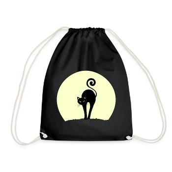 schwarze Katze bei Vollmond - Turnbeutel - Schwarz - Vorne