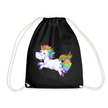 Einhorn Pups Furz Regenbogen Unicorn Rainbow Wolke - Turnbeutel - Schwarz - Vorne