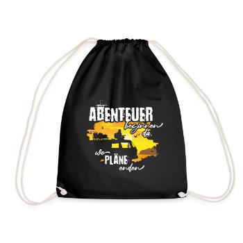 Abenteuer Camper Van Caravan Reisen Gitarre Spruch - Turnbeutel - Schwarz - Vorne