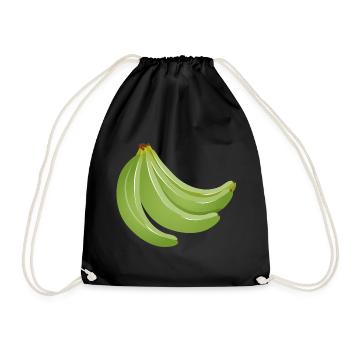 four bright green unripe bananas - Drawstring Bag - black - Front