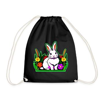 Bunter Hase mit Blumen - Turnbeutel - Schwarz - Vorne