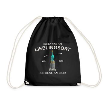 Ich denk an dich, Lieblingsort, Hamburger Michel - Turnbeutel - Schwarz - Vorne