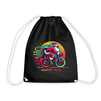 Vibrant Santa Cycling Illustration - Drawstring Bag - black - Front