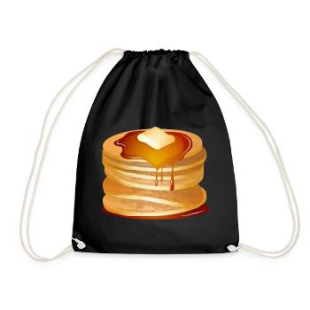 Pancakes Motif with Butter Flake and Maple Syrup - Drawstring Bag - black - Front