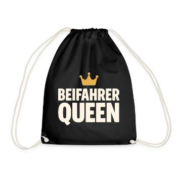 Beifahrer Queen Schriftzug mit Krone - Turnbeutel - Schwarz - Vorne