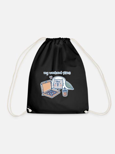 Kawaii Cat with Pizza Design - Drawstring Bag - black