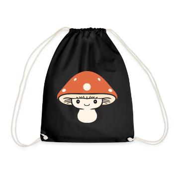 Kawaii orangefarbener Polka-Dot-Pilz - Turnbeutel - Schwarz - Vorne