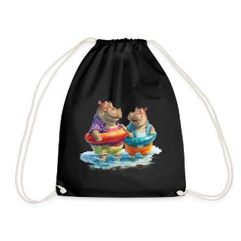 Hippos am Strand mit Schwimmreifen - Turnbeutel - Schwarz - Vorne