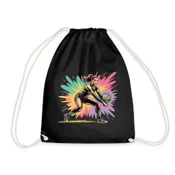 Volleyball player digging colorful volleyball - Drawstring Bag - black - Front