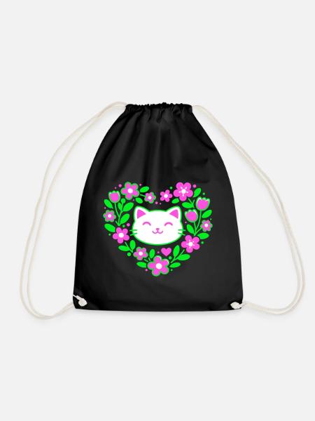 Flower-Heart-Cat - Turnbeutel - Schwarz
