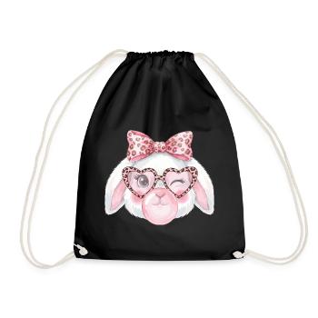 Lapin de Pâques à lunettes léopard avec nœud rose - Sac de sport léger - noir - Devant