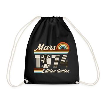 52e Cadeau d’anniversaire - Né en mars 1974 - Sac de sport léger - noir - Devant