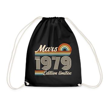 47e Cadeau d’anniversaire - Né en mars 1979 - Sac de sport léger - noir - Devant