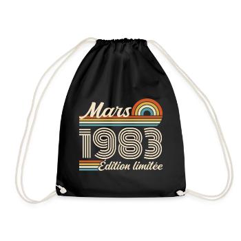 43e Cadeau d’anniversaire - Né en mars 1983 - Sac de sport léger - noir - Devant