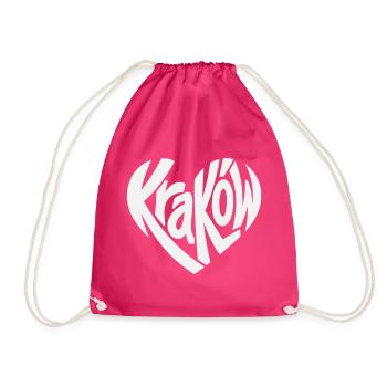 Krakow, Krakow Heart Typo Logo - Drawstring Bag - fuchsia - Front