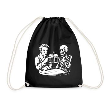 Soren Kierkegaard drinking beer with skeleton - Drawstring Bag - black - Front