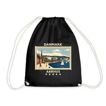 Dänemark Aarhus Vintage Reisemarke - Turnbeutel - Schwarz - Vorne