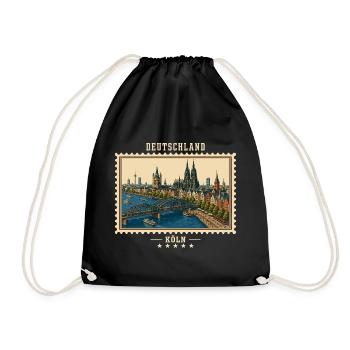 Deutschland Köln Vintage Reisemarke - Turnbeutel - Schwarz - Vorne