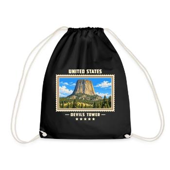 Vereinigte Staaten Devils Tower Vintage Reisemarke - Turnbeutel - Schwarz - Vorne