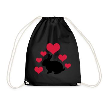 Rabbit with 6 hearts 2 - Drawstring Bag - black - Front