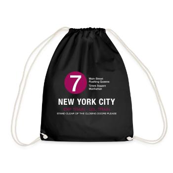 new york city metro train 7 times flushing queens - Drawstring Bag - black - Front