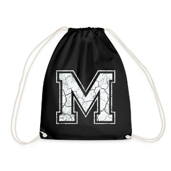 Letter of m in white in Used Look - Drawstring Bag - black - Front
