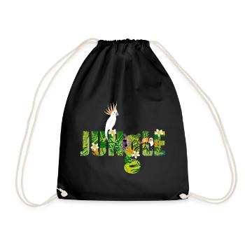 Jungle typography with cockatoo, toucan & monkey - Drawstring Bag - black - Front