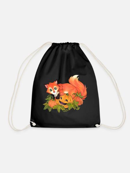 Niedlicher Fuchs mit Kürbis für Herbstliebhaber - Turnbeutel - Schwarz
