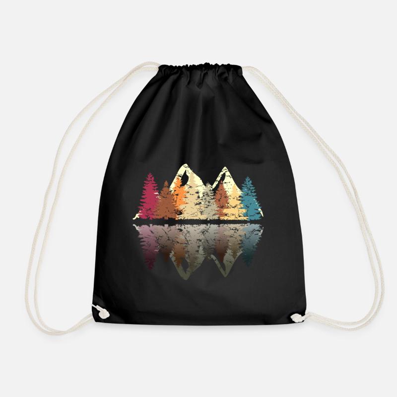 Forest on the lake in grunge retro design - Drawstring Bag - black