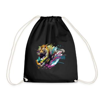 Tiger Splash Grunge Colorful Animal Predator Art - Drawstring Bag - black - Front