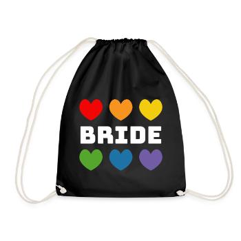 Regenbogenherzchen Bride weiss - Turnbeutel - Schwarz - Vorne