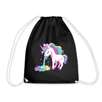 Einhorn Kotzt Regenbogen Bunt Farbenfroh Lustig - Turnbeutel - Schwarz - Vorne
