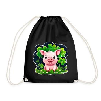 Cute lucky pig with shamrocks - Drawstring Bag - black - Front
