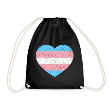 Trans Heart LGBTQ Transgender Flag - Drawstring Bag - black - Front