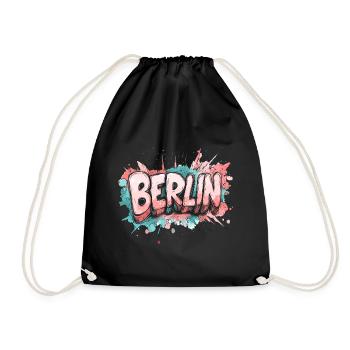 Berlin City Germany Colorful Graffiti Font - Drawstring Bag - black - Front
