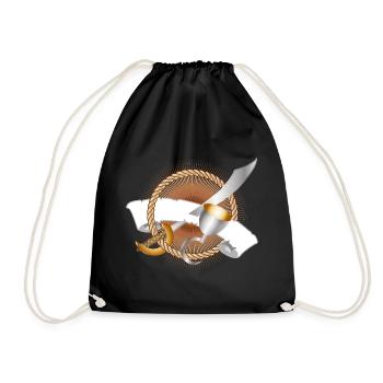 Pirate Saber & Hook Hand with Banner Adventure Motif - Drawstring Bag - black - Front