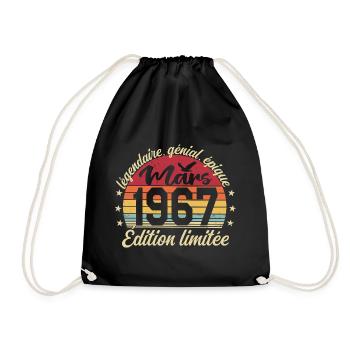 March 1967 59 Years Birthday Gift March 1967 - Drawstring Bag - black - Front