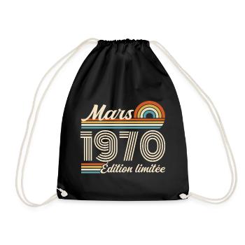 56e Cadeau d’anniversaire - Né en mars 1970 - Sac de sport léger - noir - Devant