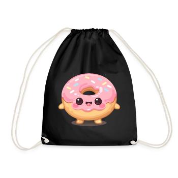 Kawaii Donut mit rosa Glasur - Turnbeutel - Schwarz - Vorne