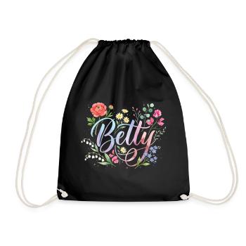 Blumenkranz Schriftzug Beauty Betty  - Turnbeutel - Schwarz - Vorne